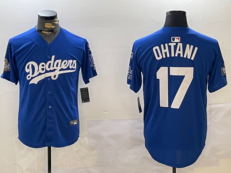 Men Los Angeles Dodgers #17 Ohtani 2024 World series patch blue jersey 20241120120->tennessee titans->NFL Jersey